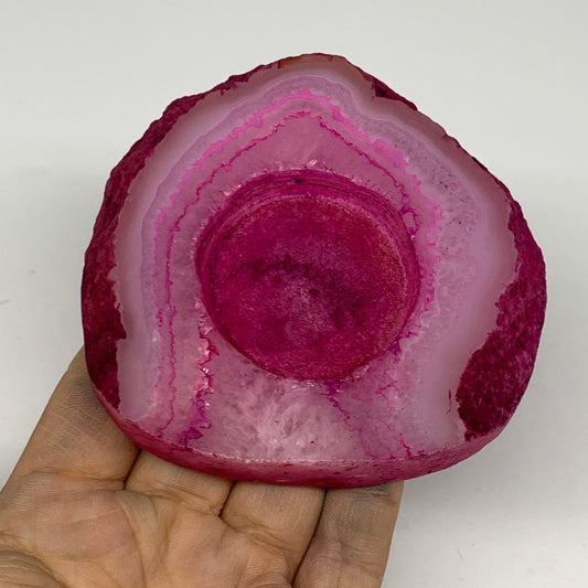 217g, 3.6"x3.7"x0.6", Dyed Agate Tea Light Candle Holder Crystal, B25583