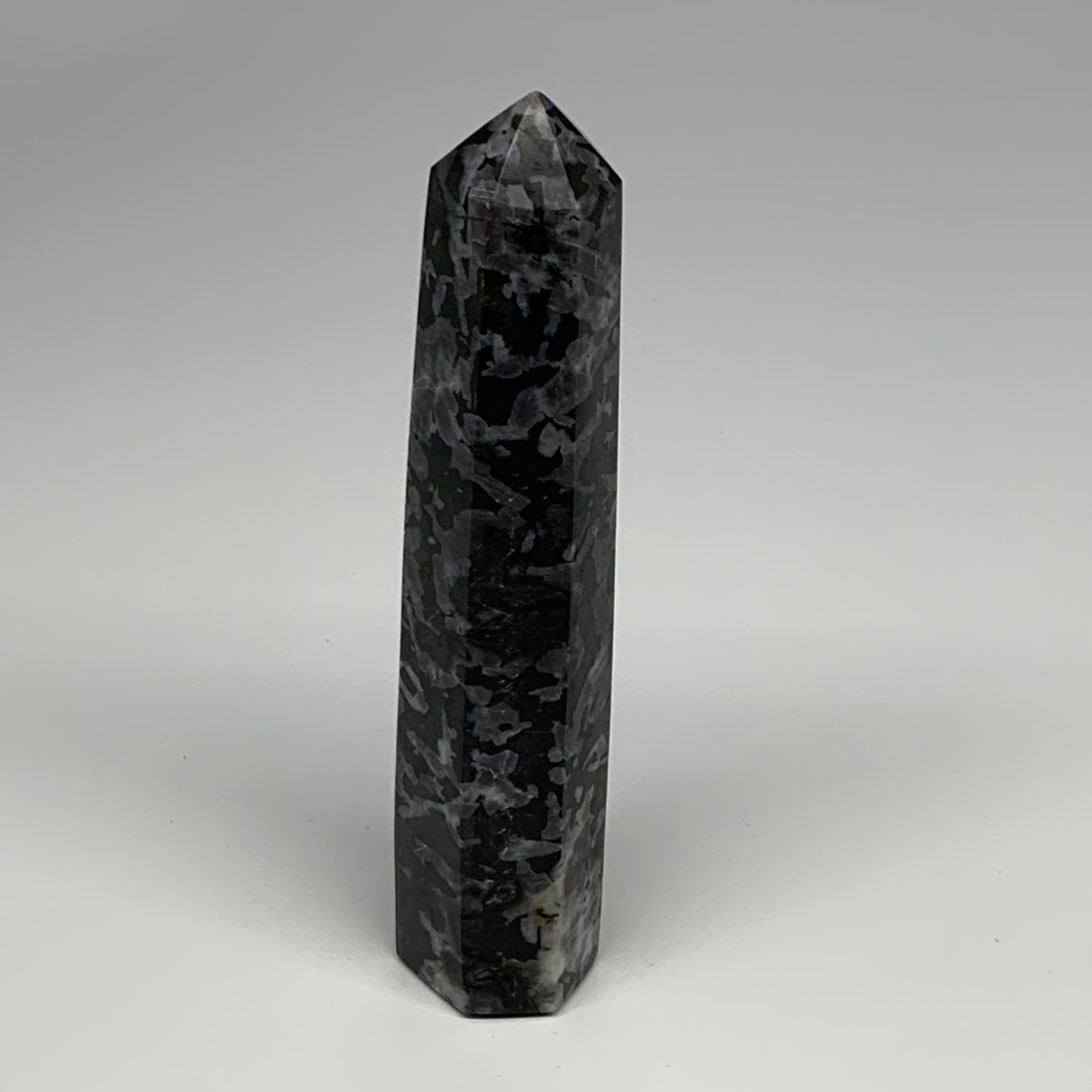 345.4g, 6.8" x 1.5" x 1.2" Indigo Gabro Merlinite Point Tower @Madagascar,B18346
