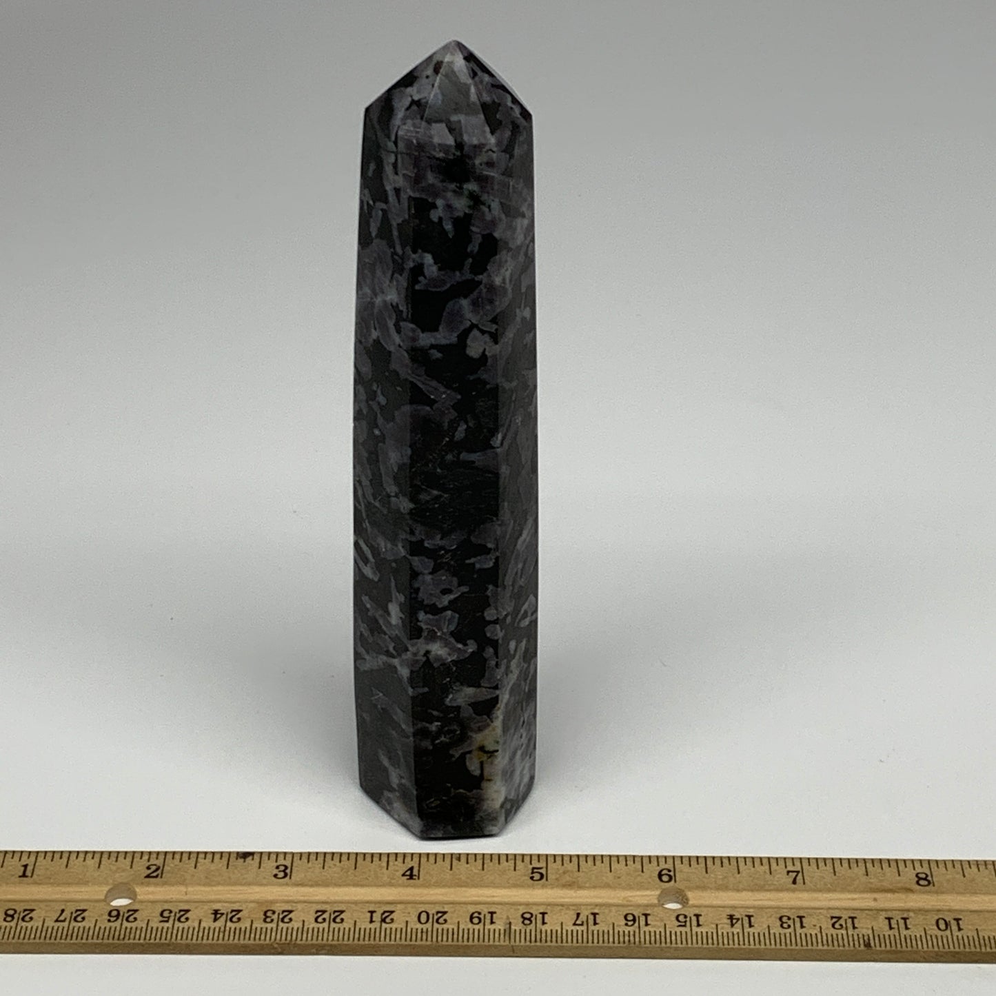 345.4g, 6.8" x 1.5" x 1.2" Indigo Gabro Merlinite Point Tower @Madagascar,B18346