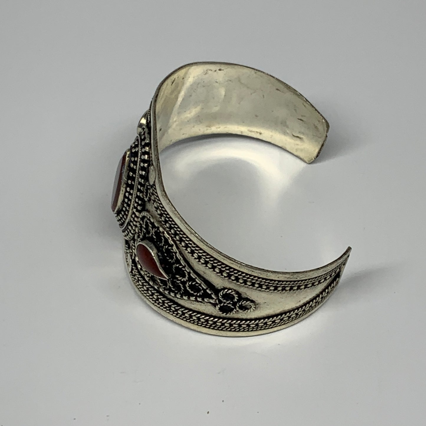 32.6g, 1.6" Red Carnelian Turkmen Cuff Bracelet Tribal Small Marquise, B13443