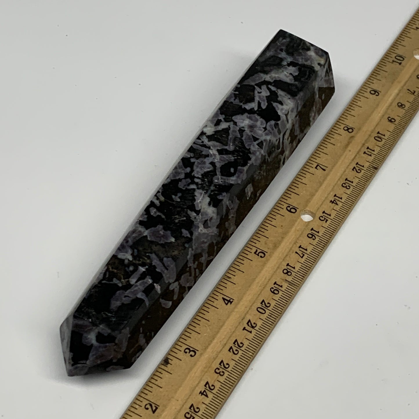 345.4g, 6.8" x 1.5" x 1.2" Indigo Gabro Merlinite Point Tower @Madagascar,B18346