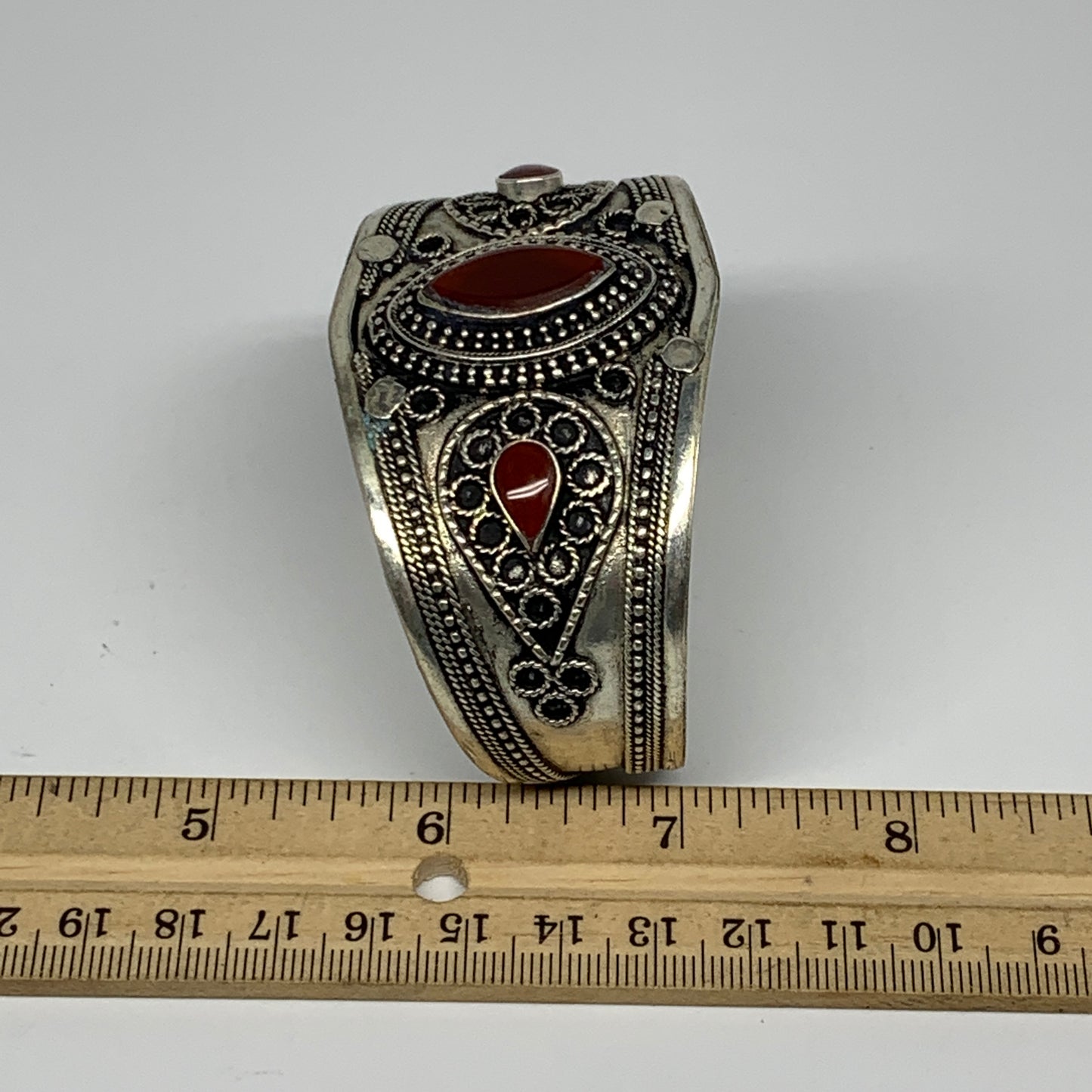 32.6g, 1.6" Red Carnelian Turkmen Cuff Bracelet Tribal Small Marquise, B13443