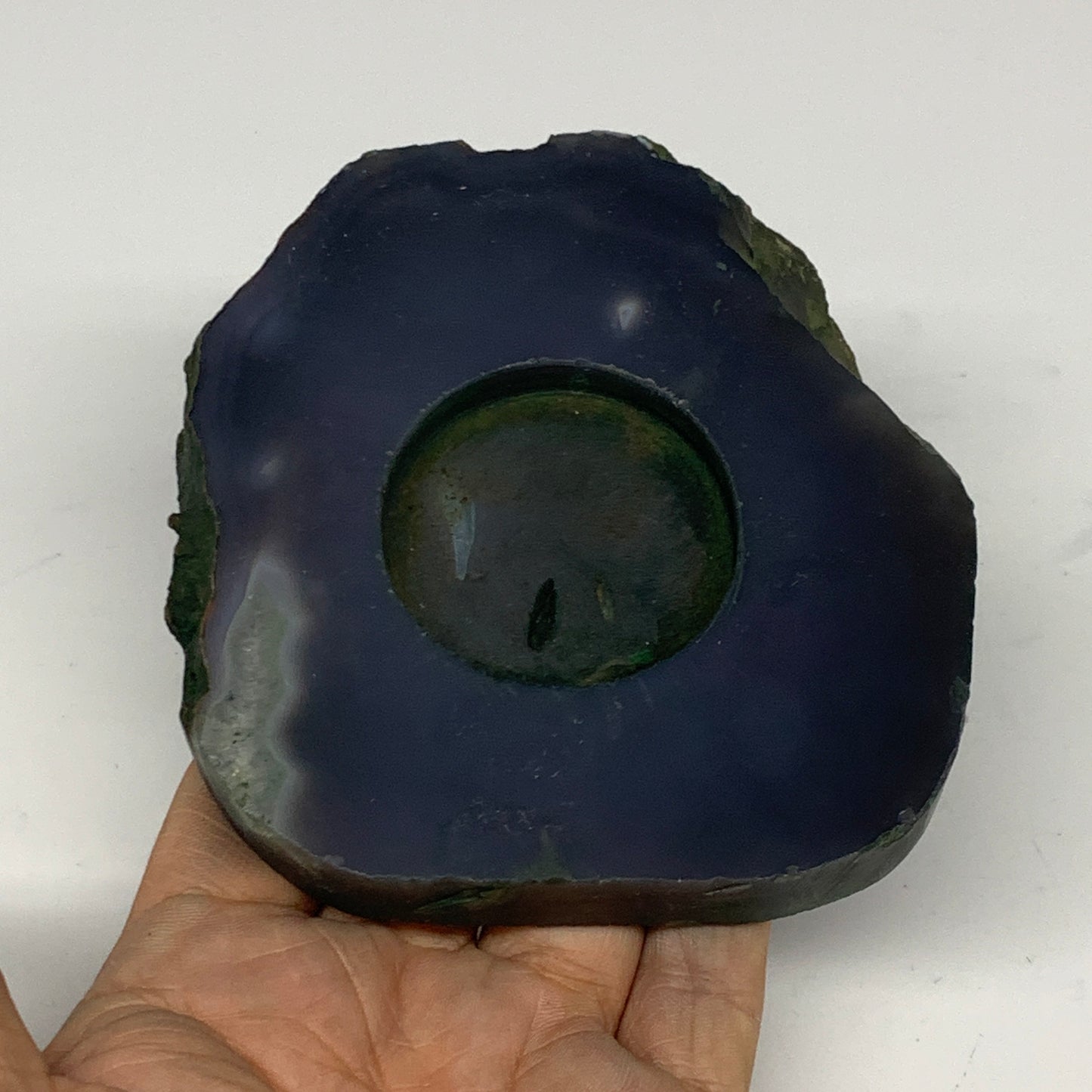 308.2g, 4"x3.9"x0.7", Dyed Agate Tea Light Candle Holder Crystal, B25584