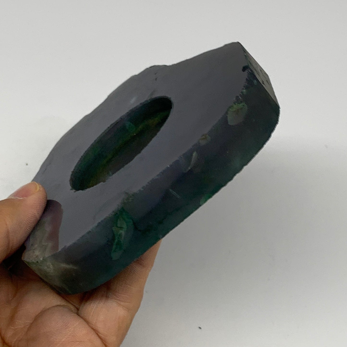 308.2g, 4"x3.9"x0.7", Dyed Agate Tea Light Candle Holder Crystal, B25584