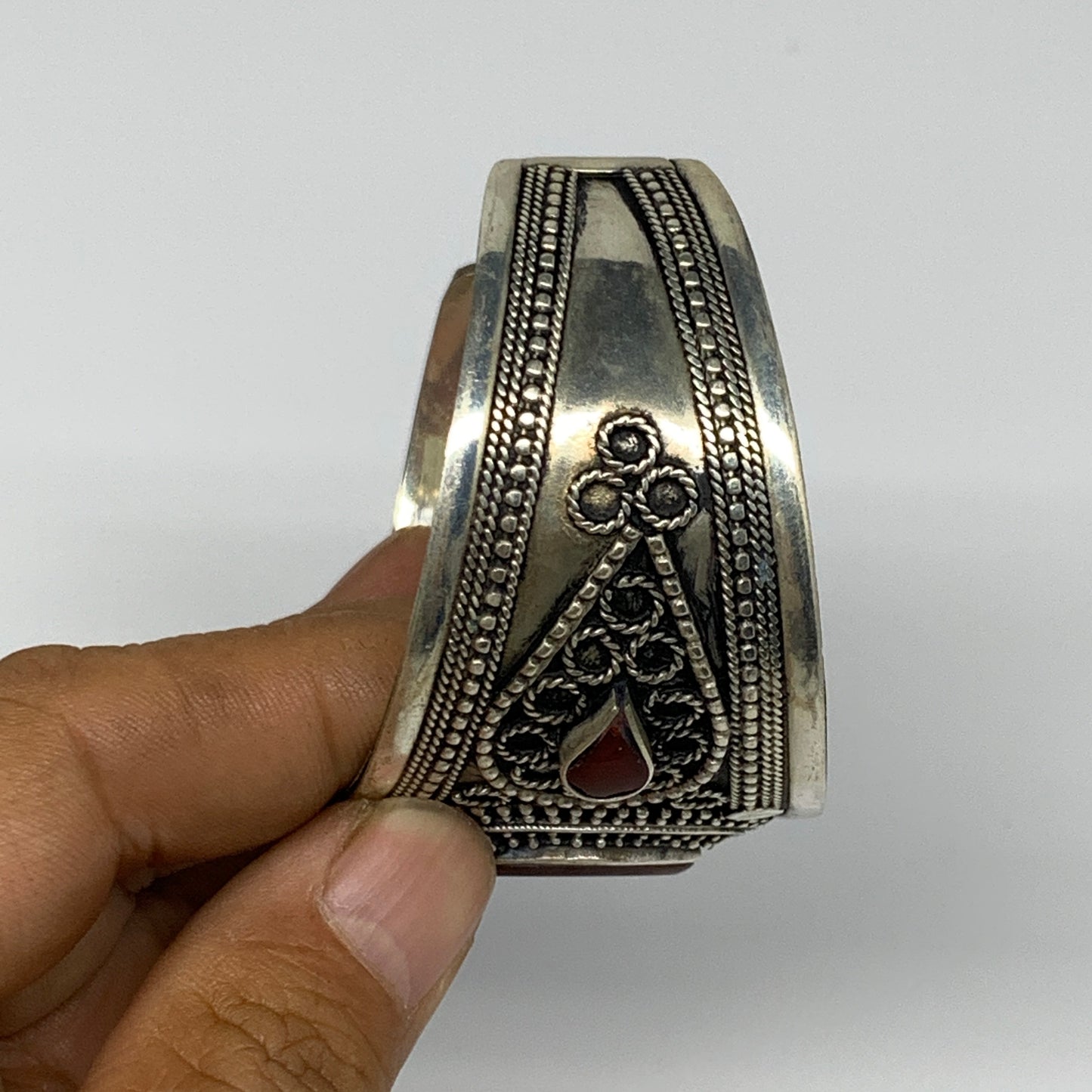 32.5g, 1.6" Red Carnelian Turkmen Cuff Bracelet Tribal Small Marquise, B13445