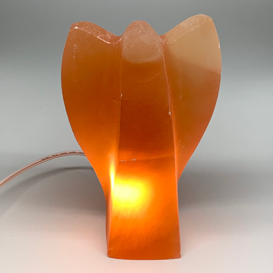 1886g, 7.75"x4.8"x2.9" Orange Selenite (Satin Spar) Angel Lamps @Morocco,B9430