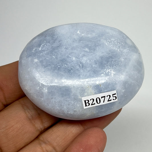 87.2g, 2.2"x1.7"x0.9" Blue Calcite Small Palm-Stone Tumbled @Madagascar, B20725