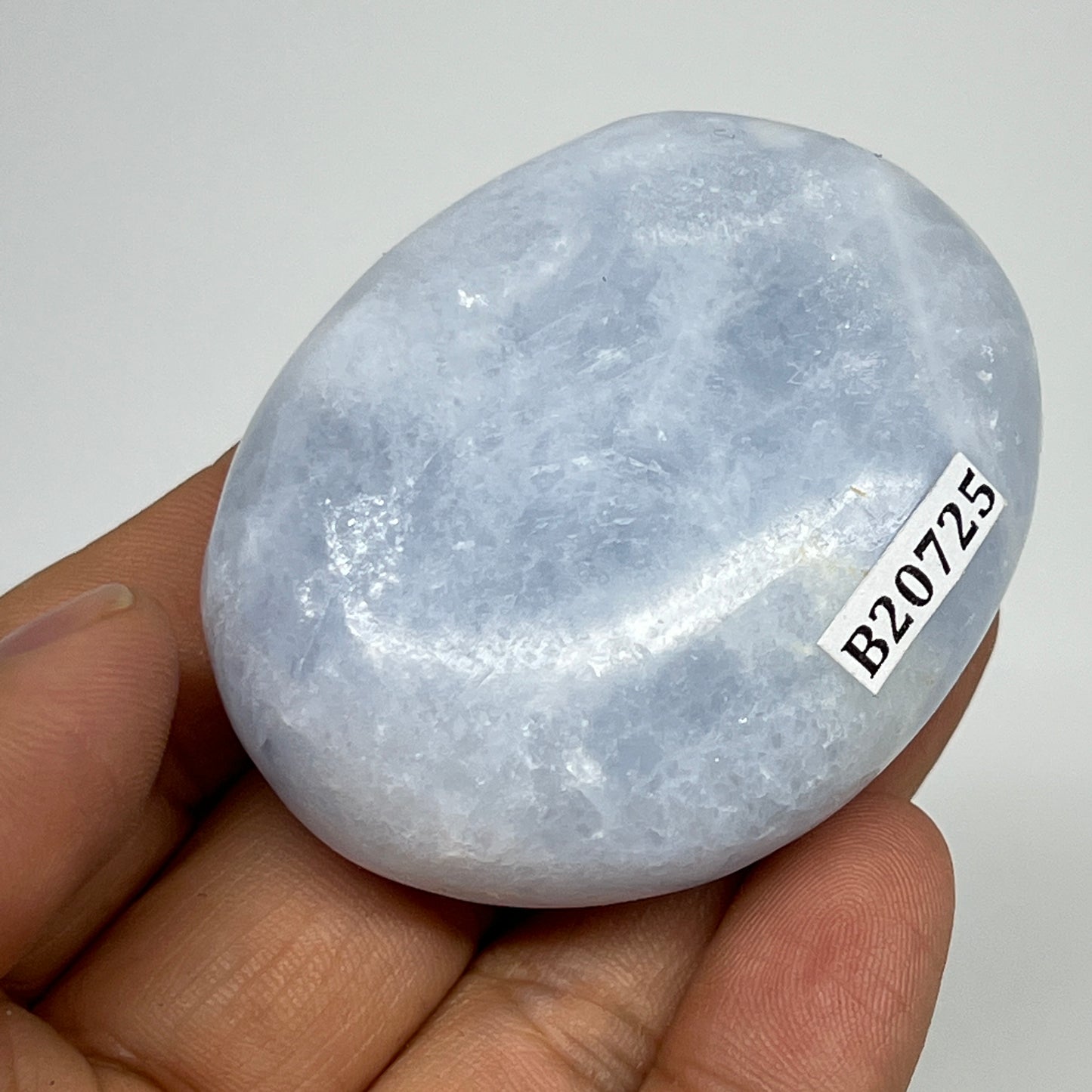 87.2g, 2.2"x1.7"x0.9" Blue Calcite Small Palm-Stone Tumbled @Madagascar, B20725