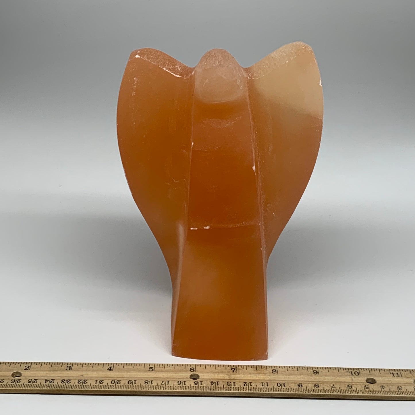 1886g, 7.75"x4.8"x2.9" Orange Selenite (Satin Spar) Angel Lamps @Morocco,B9430