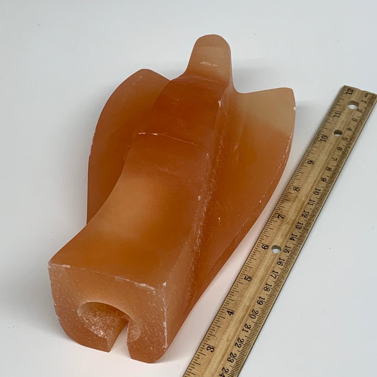 1886g, 7.75"x4.8"x2.9" Orange Selenite (Satin Spar) Angel Lamps @Morocco,B9430