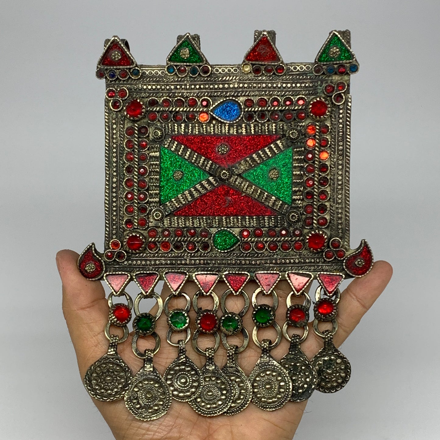 252.2g, 7"x5.4", Kuchi Pendant Large Ethnic Tribal Gypsy, ATS, @Afghanistan,B143