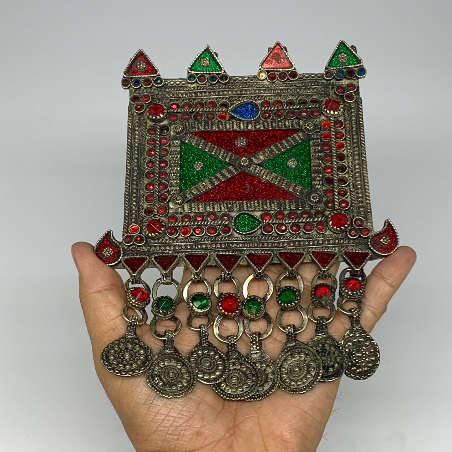 252.2g, 7"x5.4", Kuchi Pendant Large Ethnic Tribal Gypsy, ATS, @Afghanistan,B143