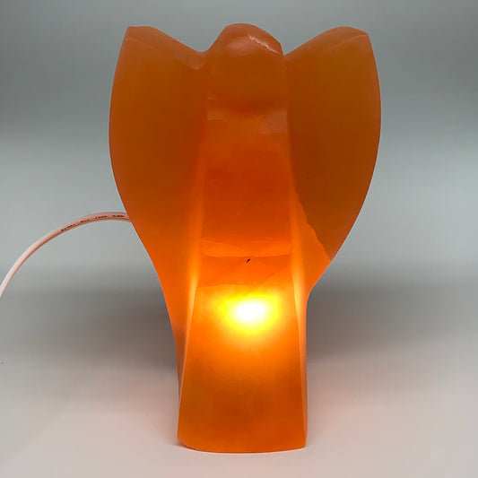 2020g, 7.5"x4.7"x3.2" Orange Selenite (Satin Spar) Angel Lamps @Morocco,B9431