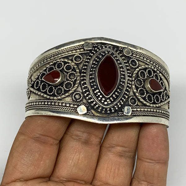 33.3g, 1.6" Red Carnelian Turkmen Cuff Bracelet Tribal Small Marquise, B13447