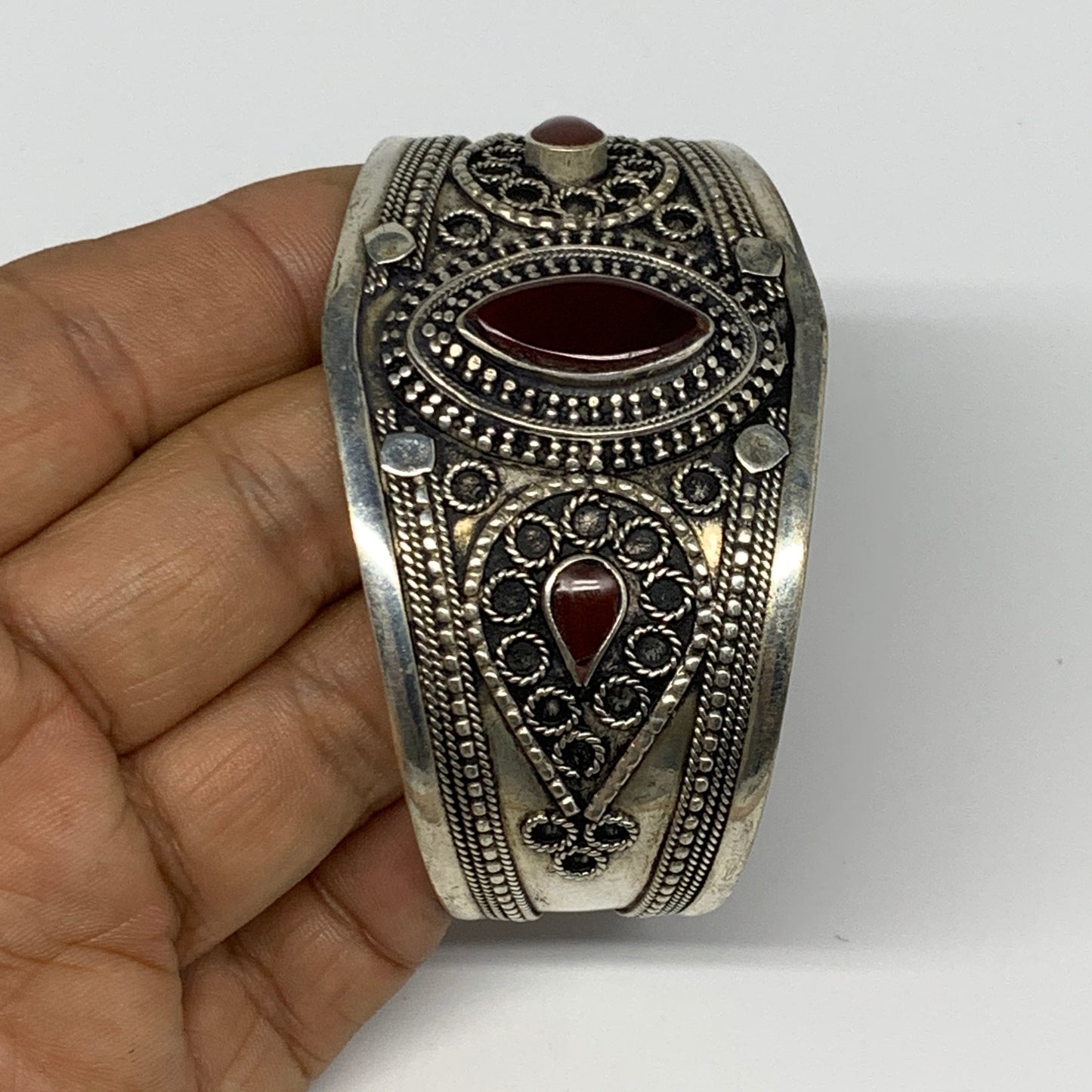 33.3g, 1.6" Red Carnelian Turkmen Cuff Bracelet Tribal Small Marquise, B13447