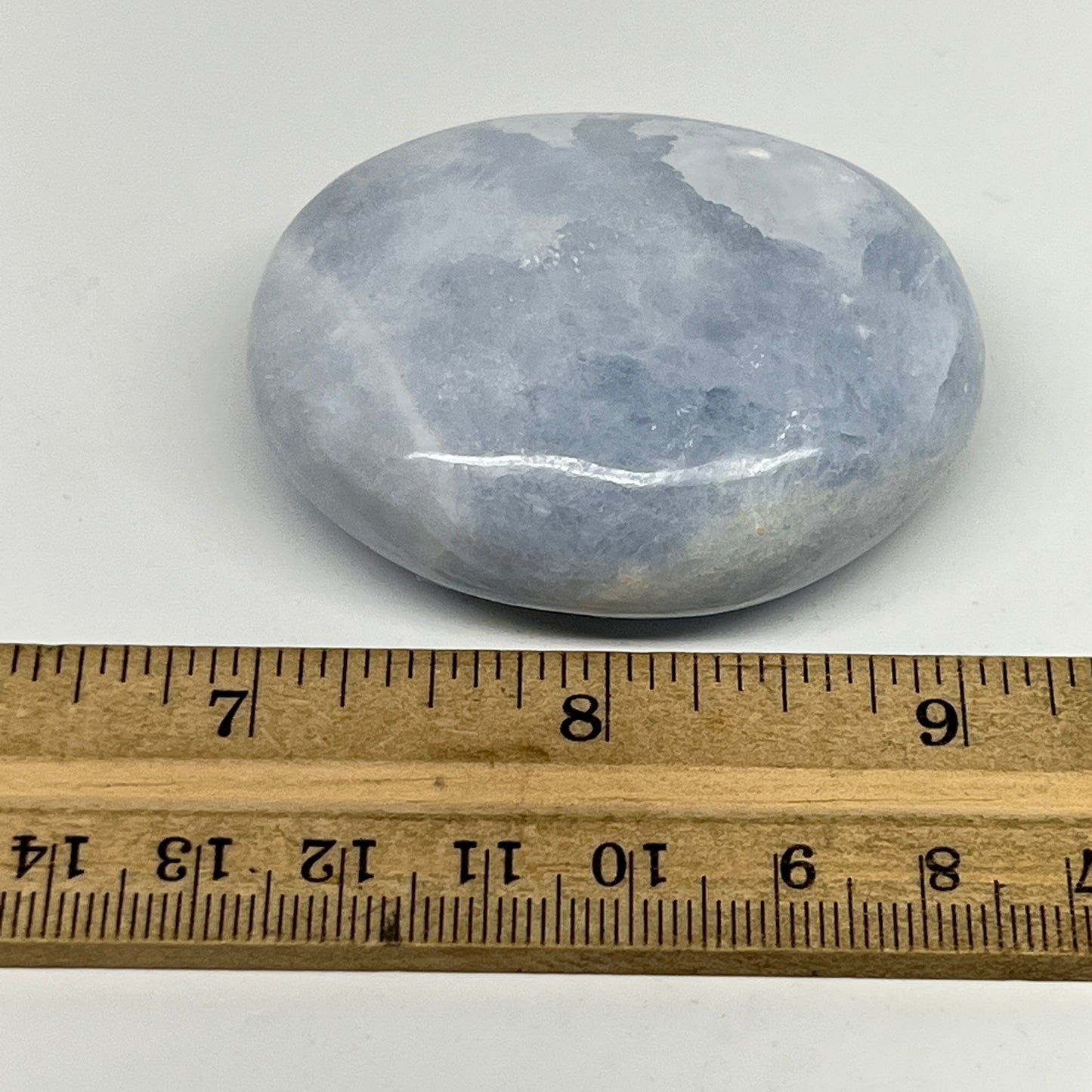 87.2g, 2.2"x1.7"x0.9" Blue Calcite Small Palm-Stone Tumbled @Madagascar, B20725