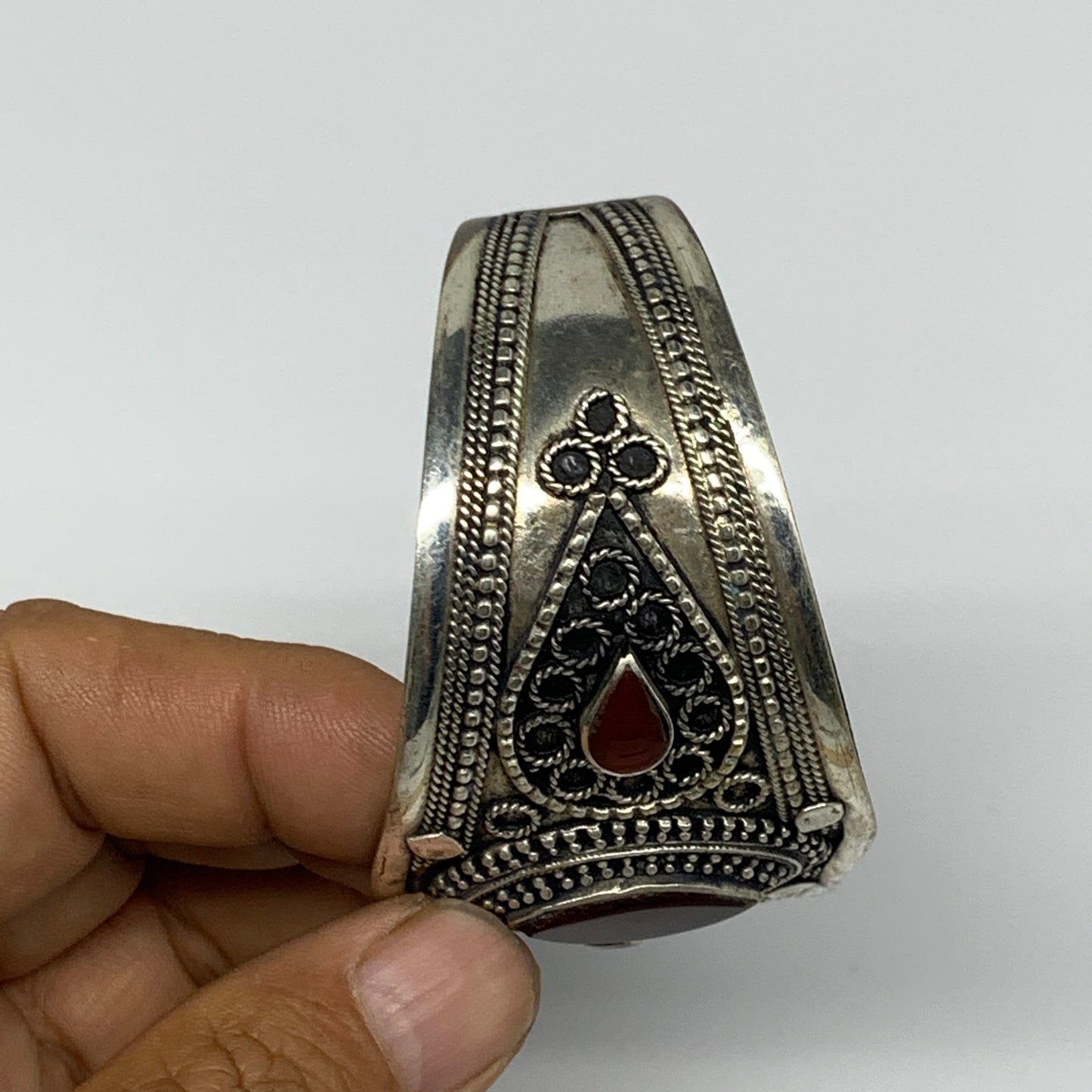 33.3g, 1.6" Red Carnelian Turkmen Cuff Bracelet Tribal Small Marquise, B13447