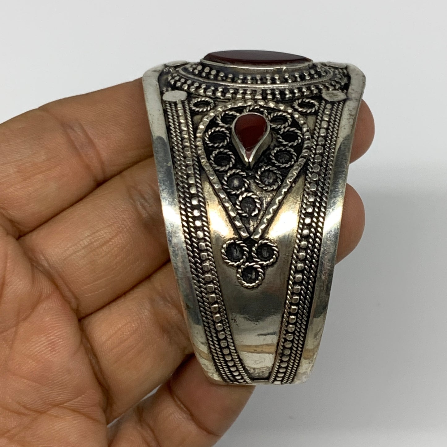 33.3g, 1.6" Red Carnelian Turkmen Cuff Bracelet Tribal Small Marquise, B13447