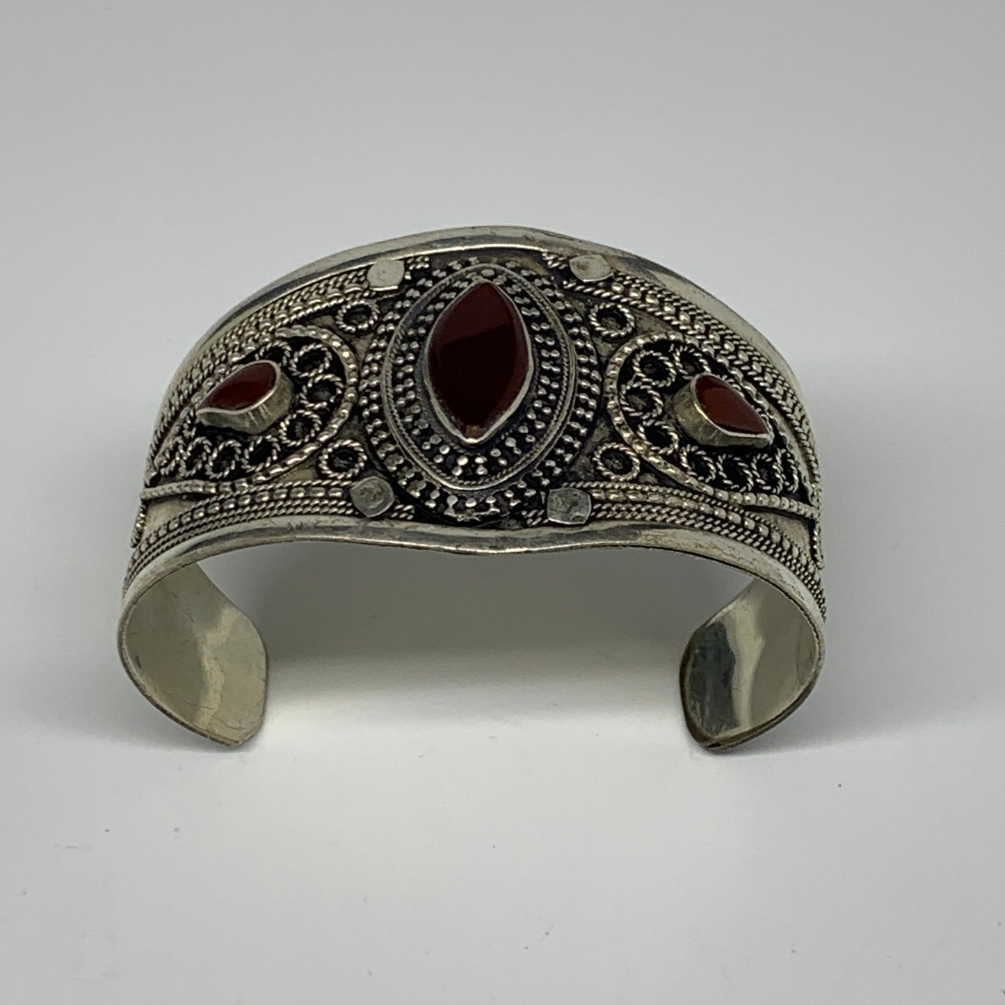 33.3g, 1.6" Red Carnelian Turkmen Cuff Bracelet Tribal Small Marquise, B13447