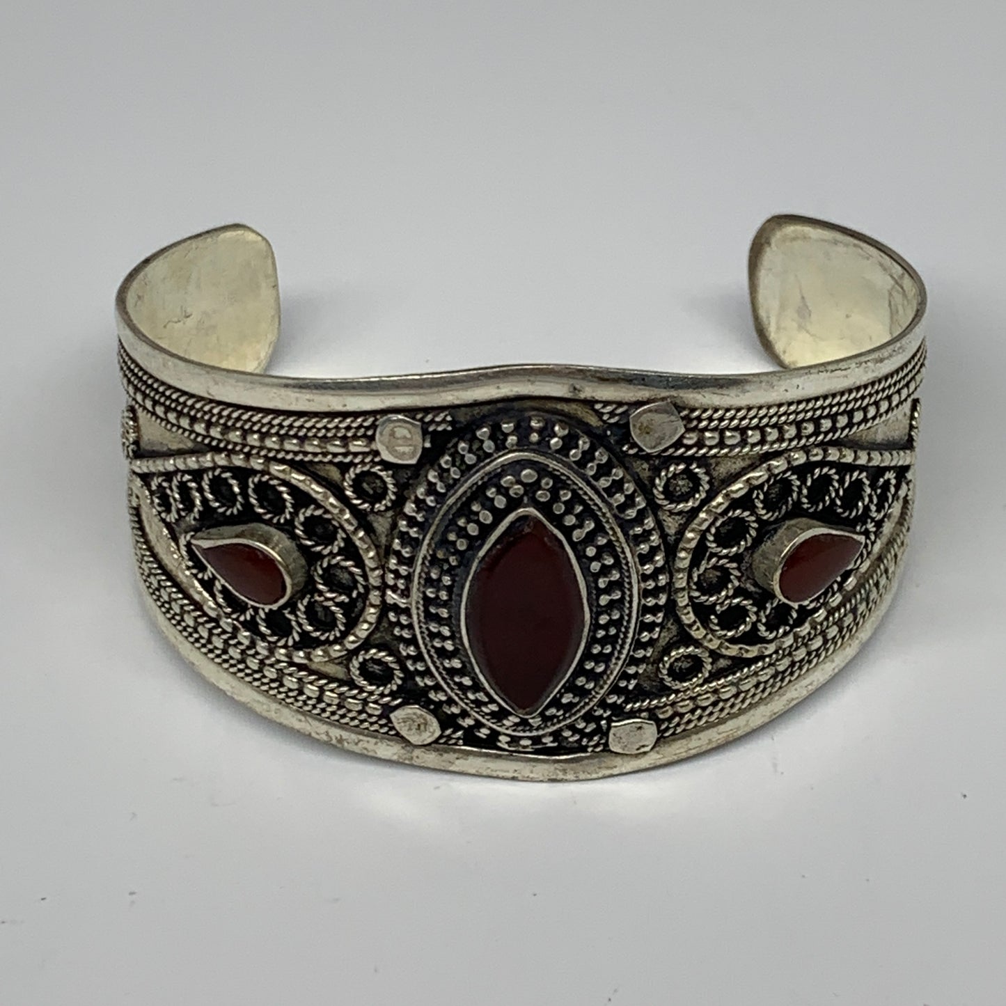 33.3g, 1.6" Red Carnelian Turkmen Cuff Bracelet Tribal Small Marquise, B13447