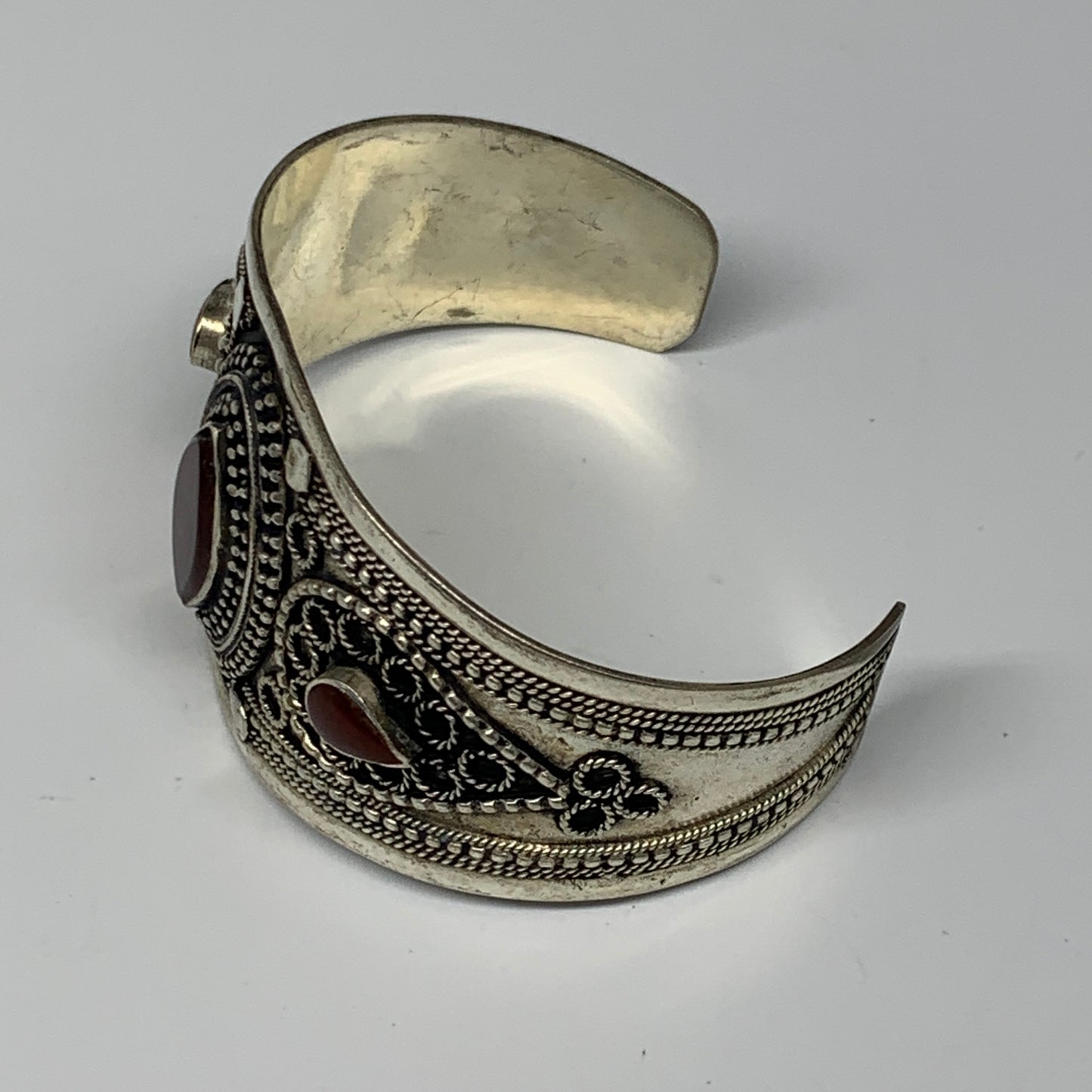 33.3g, 1.6" Red Carnelian Turkmen Cuff Bracelet Tribal Small Marquise, B13447