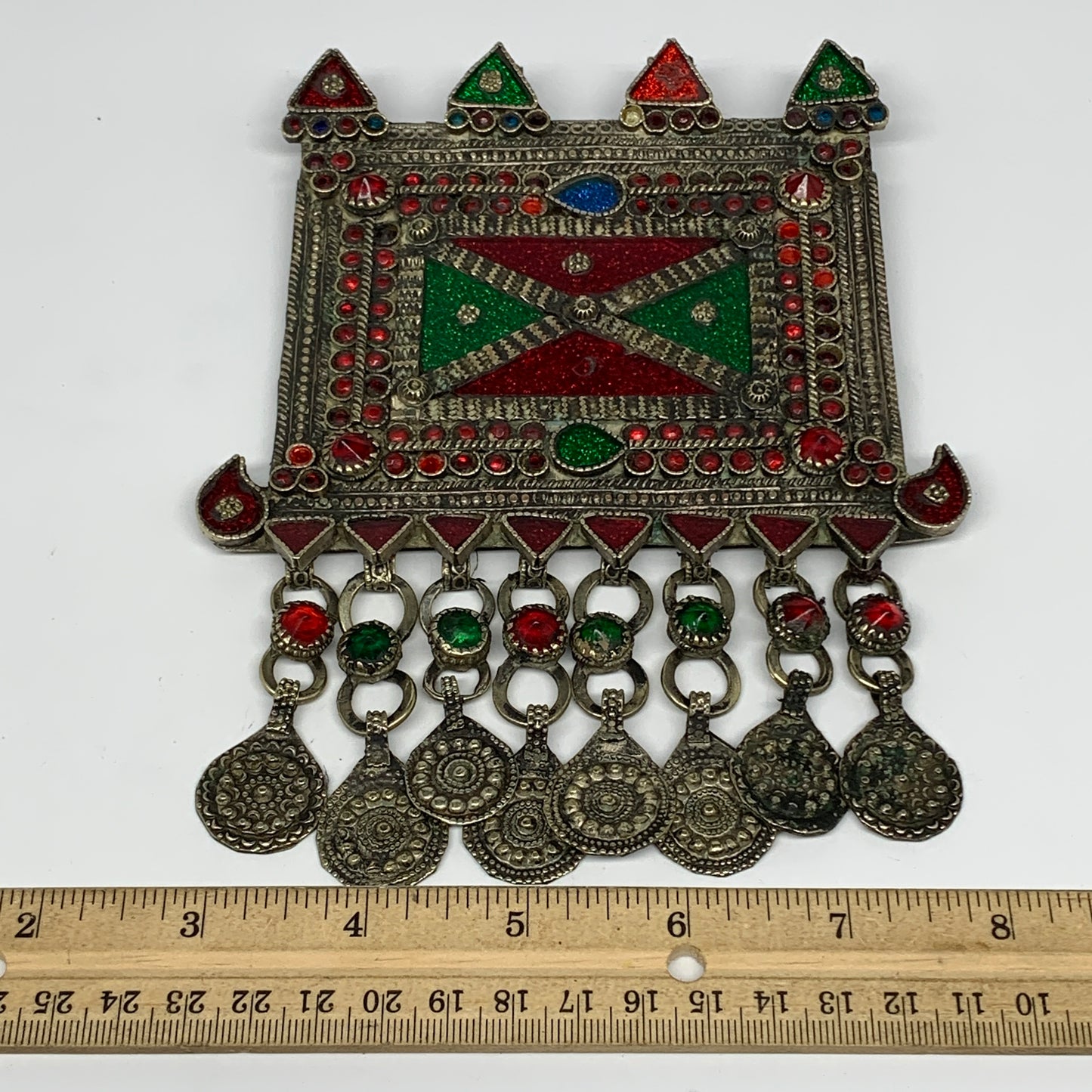252.2g, 7"x5.4", Kuchi Pendant Large Ethnic Tribal Gypsy, ATS, @Afghanistan,B143