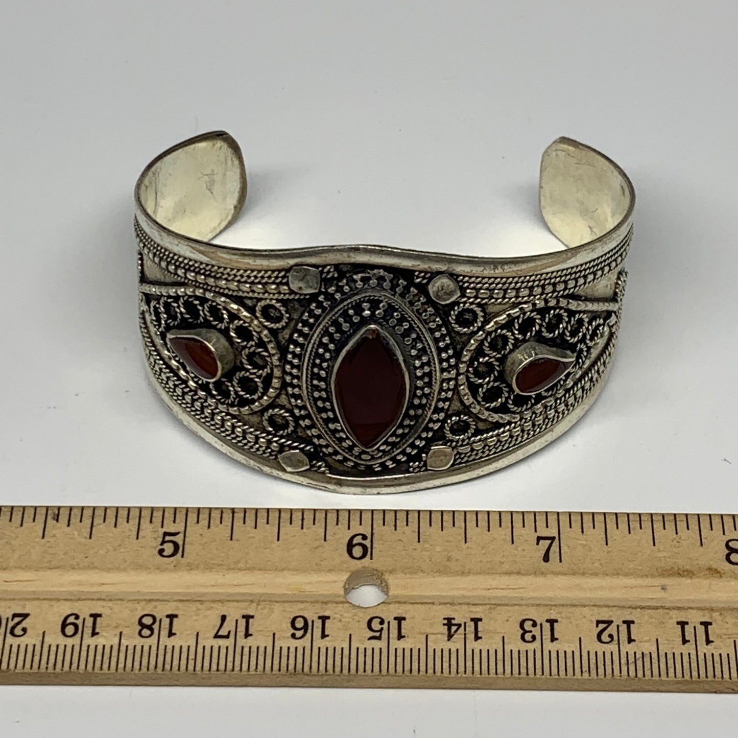 33.3g, 1.6" Red Carnelian Turkmen Cuff Bracelet Tribal Small Marquise, B13447