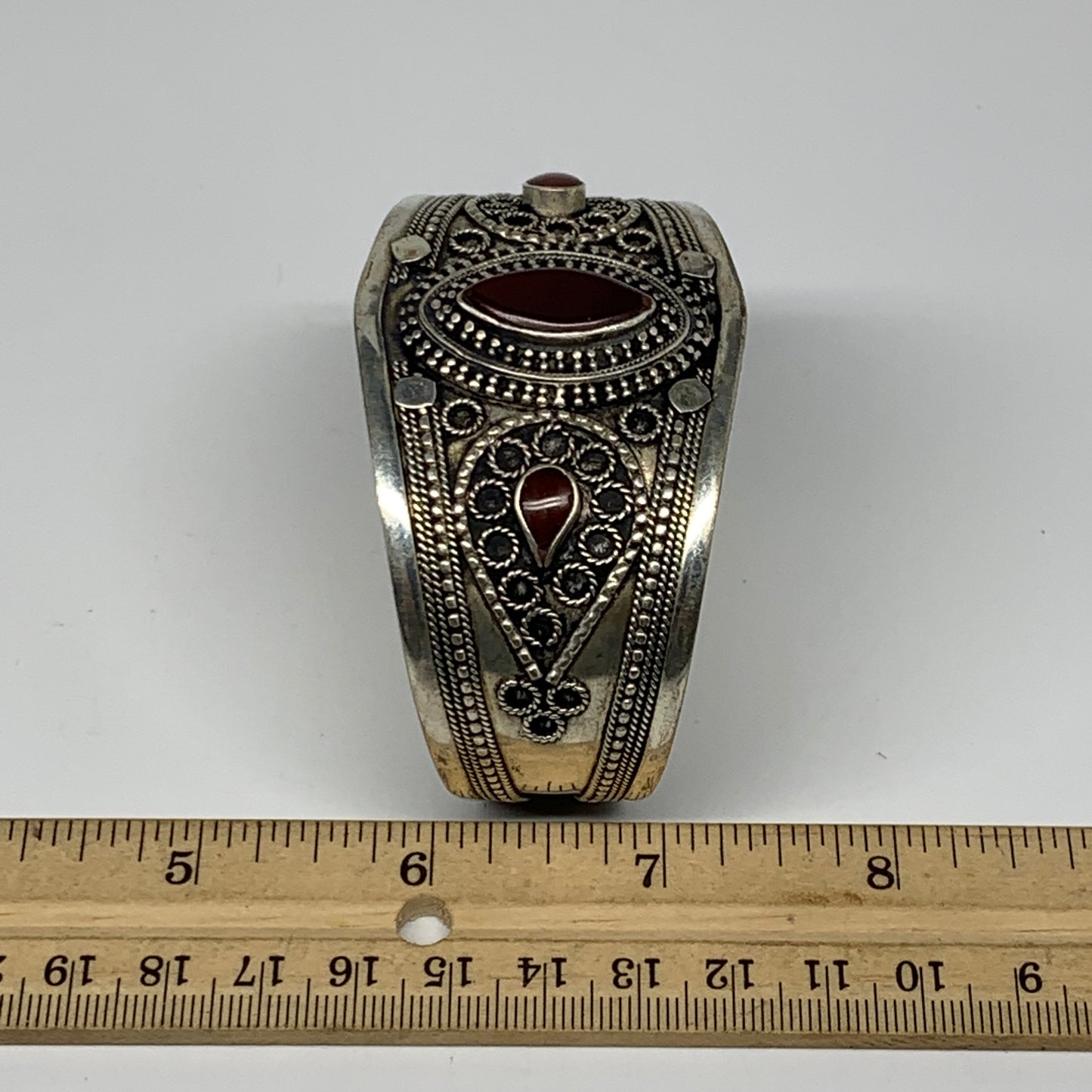 33.3g, 1.6" Red Carnelian Turkmen Cuff Bracelet Tribal Small Marquise, B13447