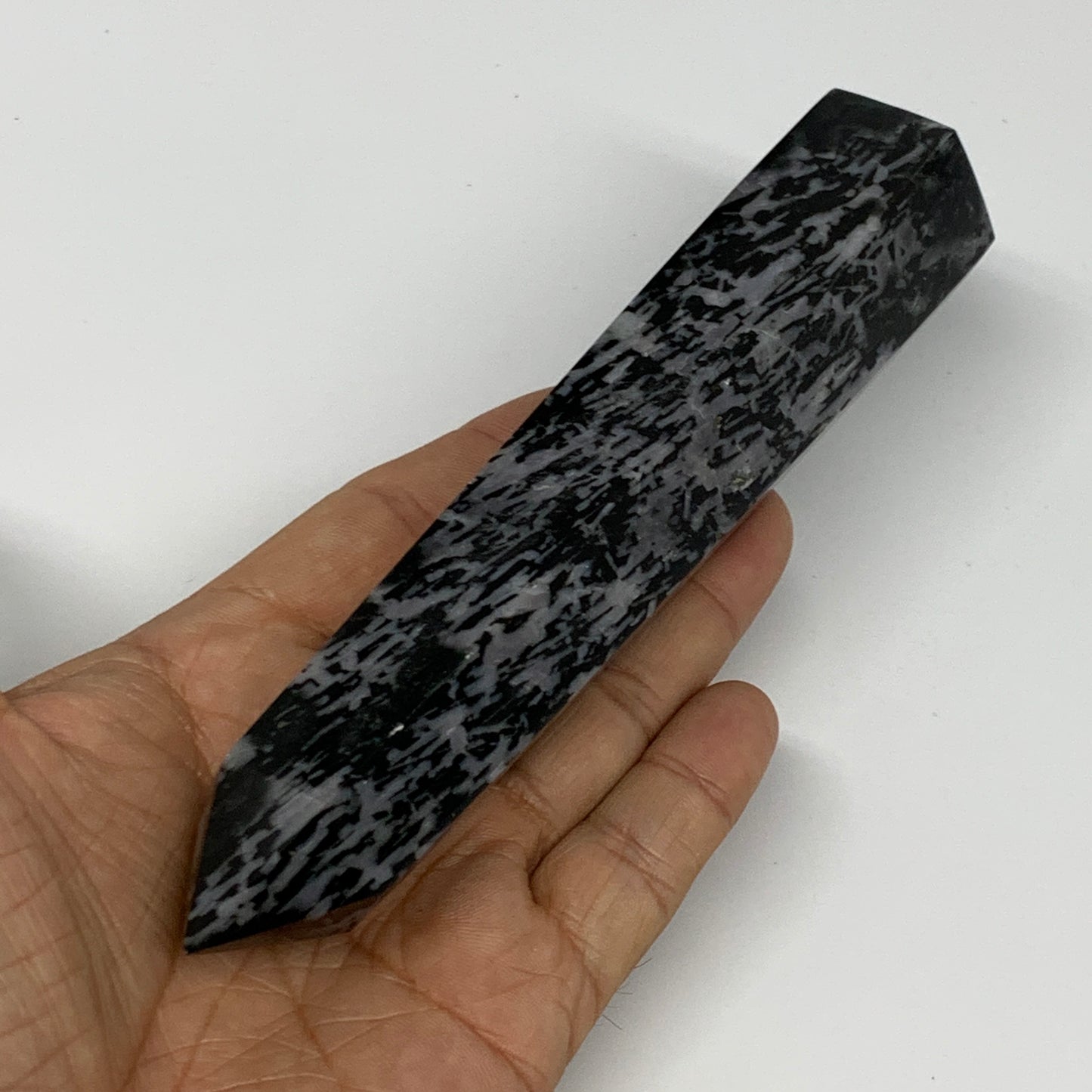 293g, 6.2" x 1.3" x 1.3" Indigo Gabro Merlinite Point Tower @Madagascar,B18352