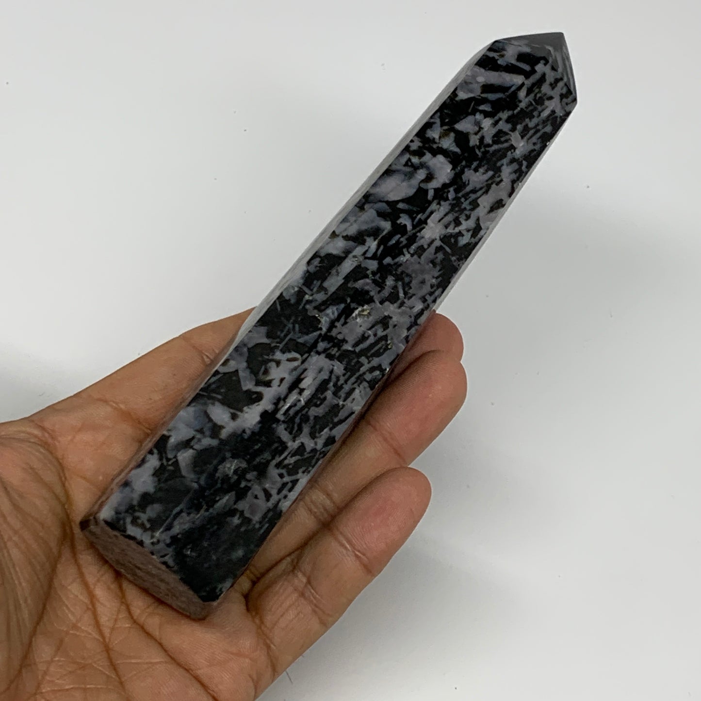 293g, 6.2" x 1.3" x 1.3" Indigo Gabro Merlinite Point Tower @Madagascar,B18352