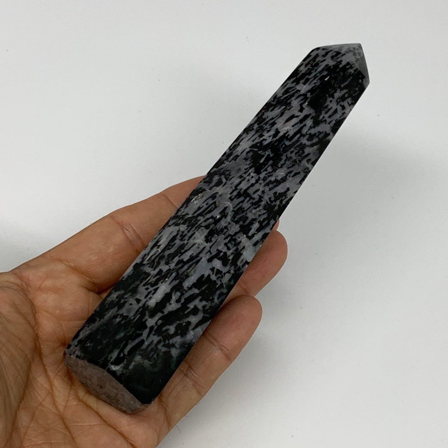 293g, 6.2" x 1.3" x 1.3" Indigo Gabro Merlinite Point Tower @Madagascar,B18352
