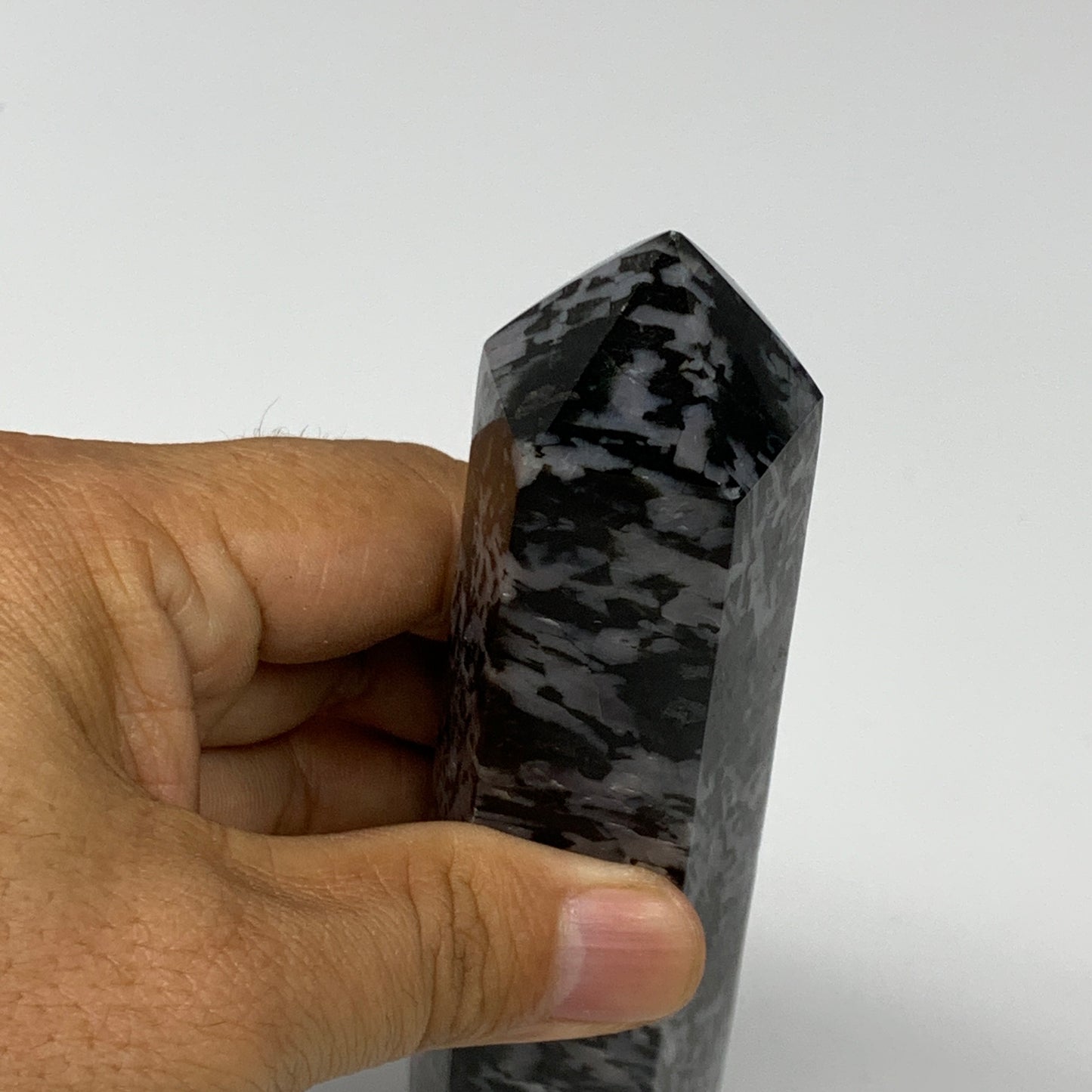 293g, 6.2" x 1.3" x 1.3" Indigo Gabro Merlinite Point Tower @Madagascar,B18352