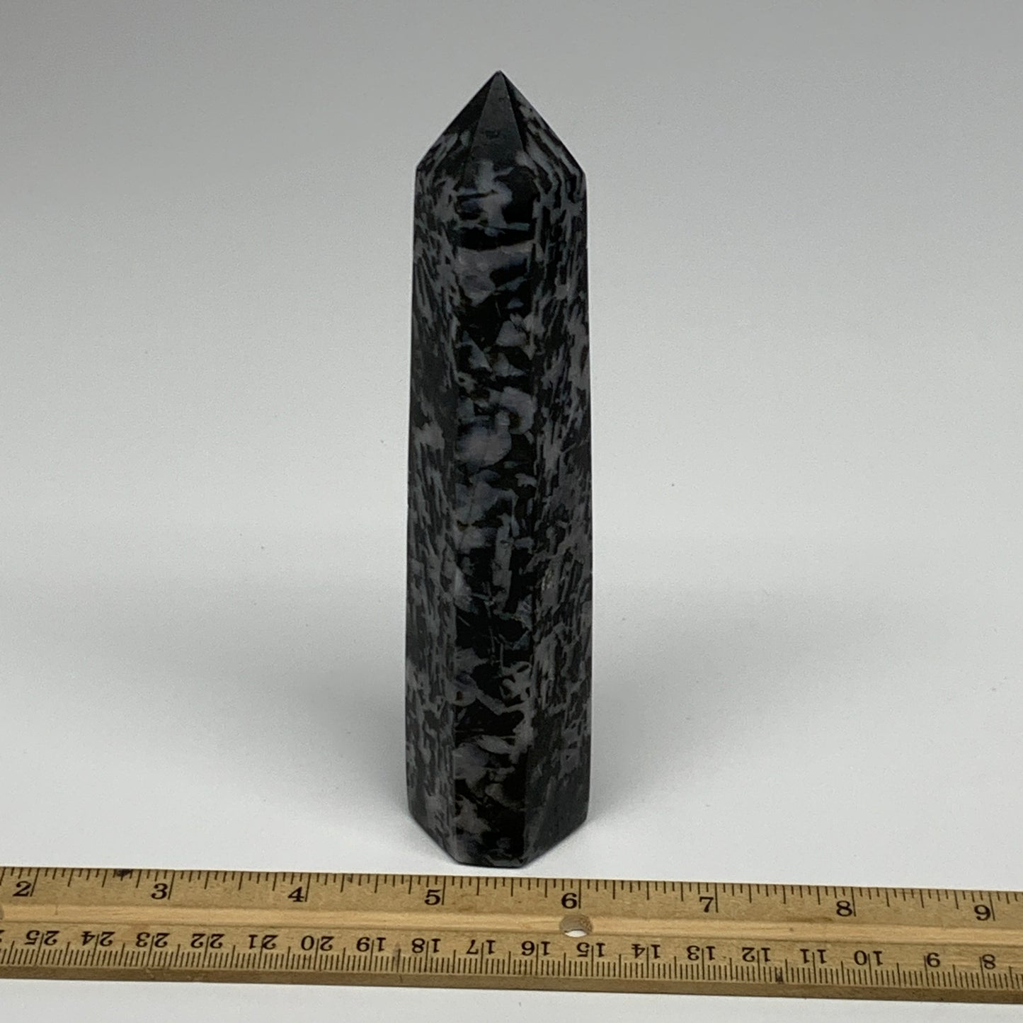 293g, 6.2" x 1.3" x 1.3" Indigo Gabro Merlinite Point Tower @Madagascar,B18352