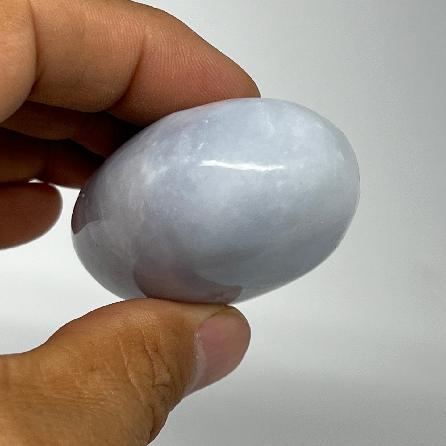 99.9g, 2.5"x1.6"x1" Blue Calcite Small Palm-Stone Tumbled @Madagascar, B20727