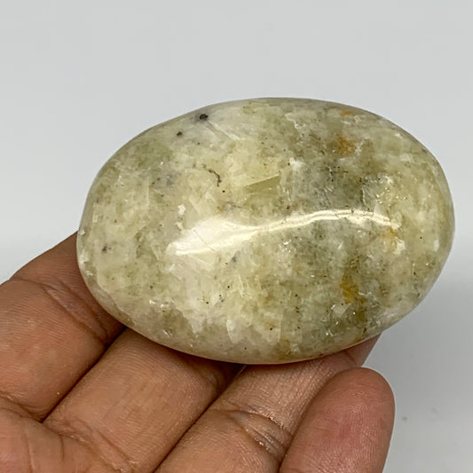 102g, 2.4"x1.7"x1", Natural Yellow Calcite Palm-Stone Crystal Polished Reiki, B1
