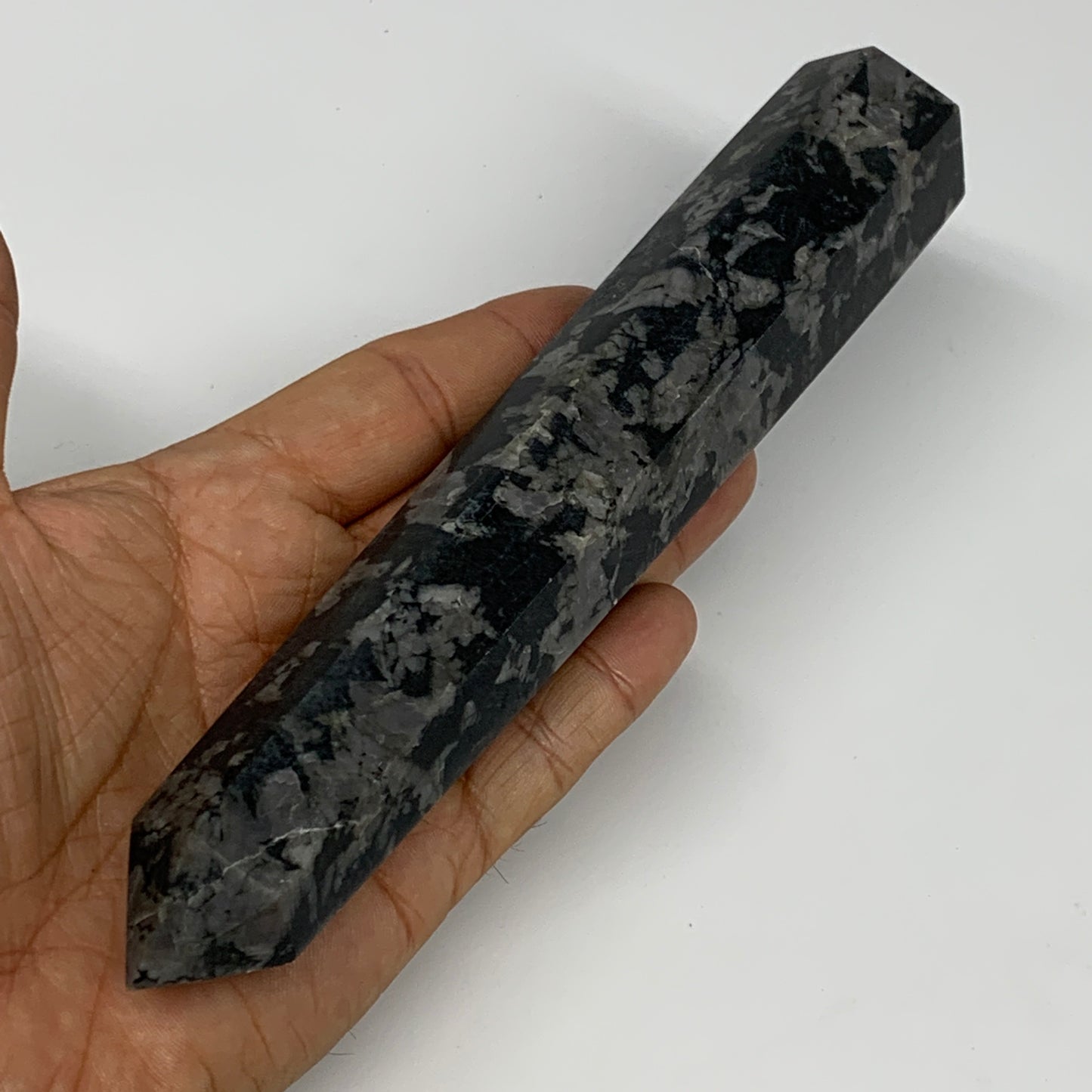 304.7g, 7.3" x 1.3" x 1.1" Indigo Gabro Merlinite Point Tower @Madagascar,B18354