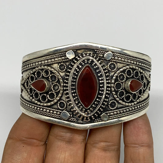 34.2g, 1.6" Red Carnelian Turkmen Cuff Bracelet Tribal Small Marquise, B13451