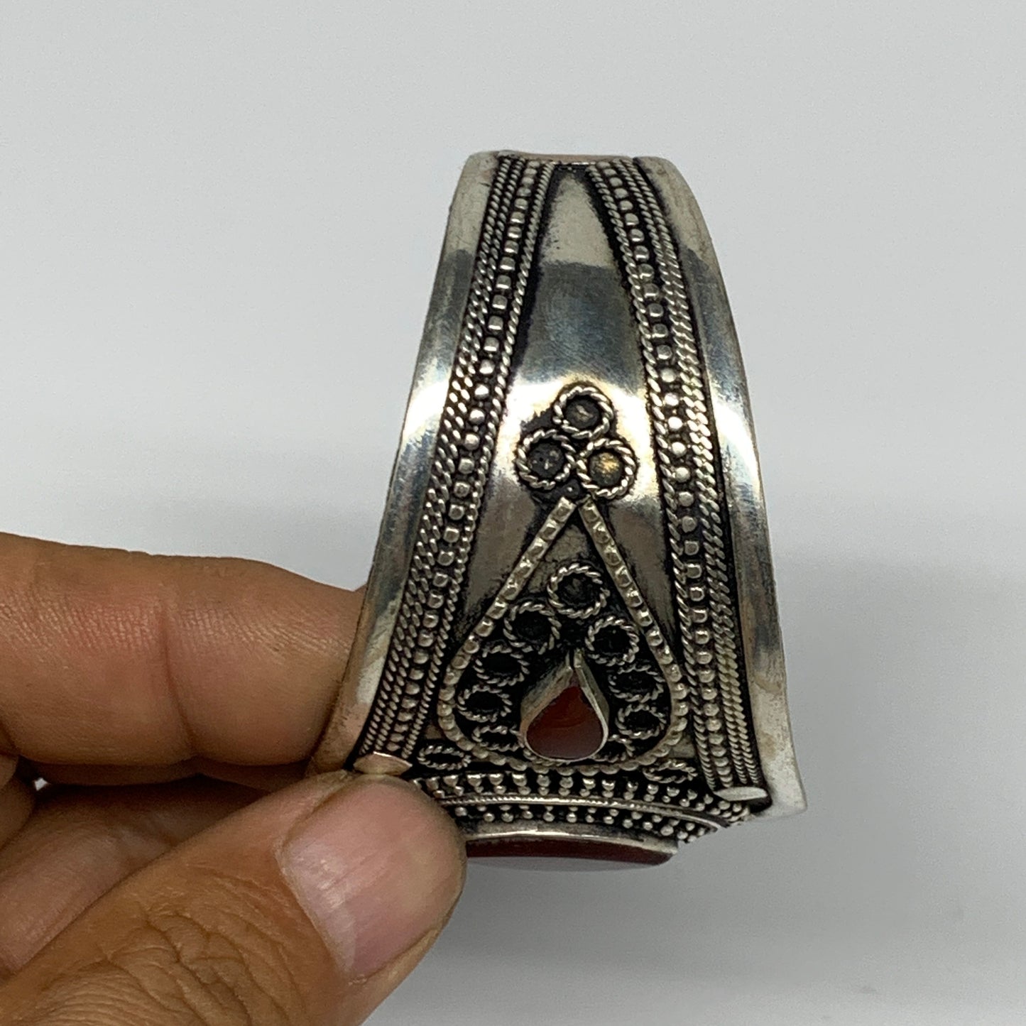 34.2g, 1.6" Red Carnelian Turkmen Cuff Bracelet Tribal Small Marquise, B13451