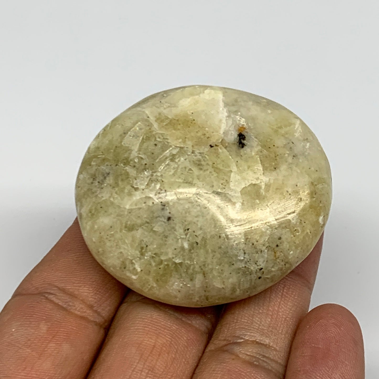 75.8g, 2"x1.7"x0.9", Natural Yellow Calcite Palm-Stone Crystal Polished Reiki, B