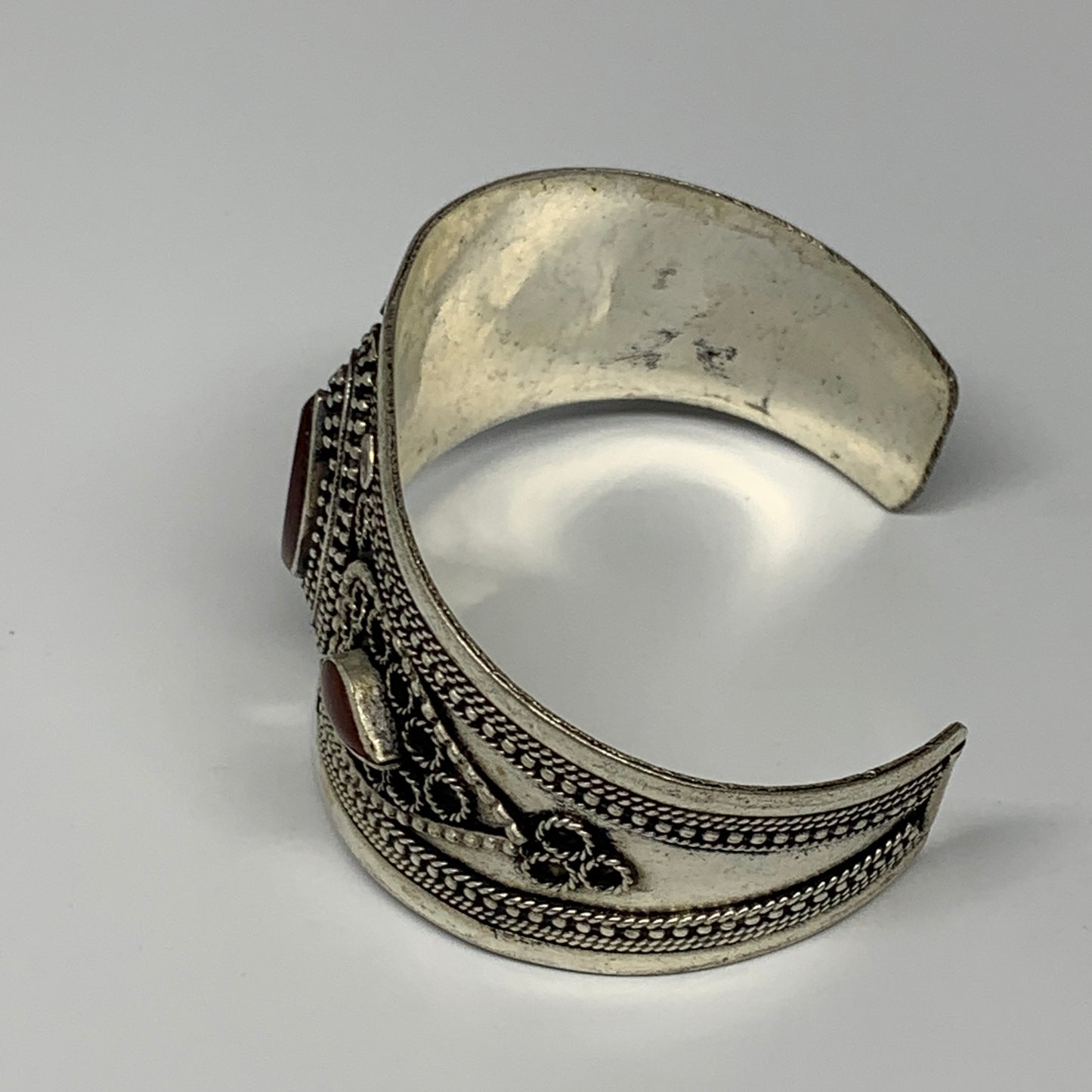 34.2g, 1.6" Red Carnelian Turkmen Cuff Bracelet Tribal Small Marquise, B13451