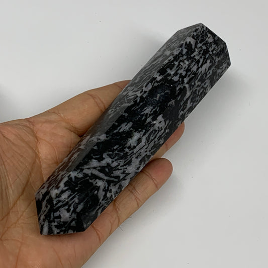 346.3g, 6.4" x 1.5" x 1.3" Indigo Gabro Merlinite Point Tower @Madagascar,B18356