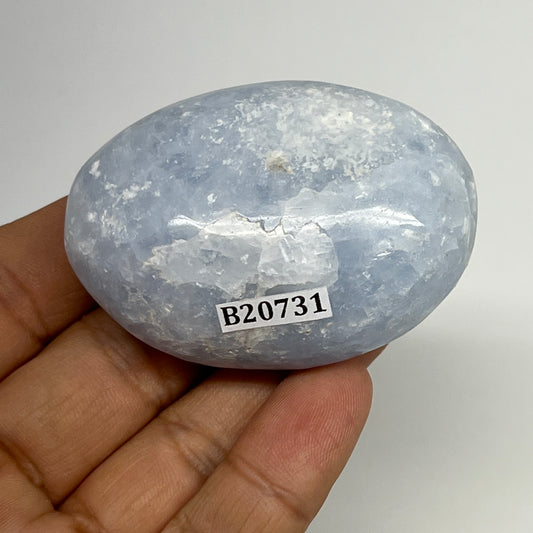 88.7g, 2.2"x1.6"x1" Blue Calcite Small Palm-Stone Tumbled @Madagascar, B20731