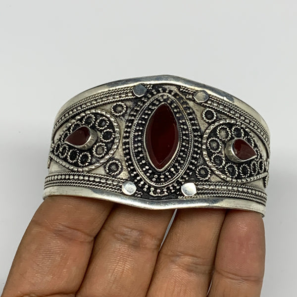 32.3g, 1.6" Red Carnelian Turkmen Cuff Bracelet Tribal Small Marquise, B13453