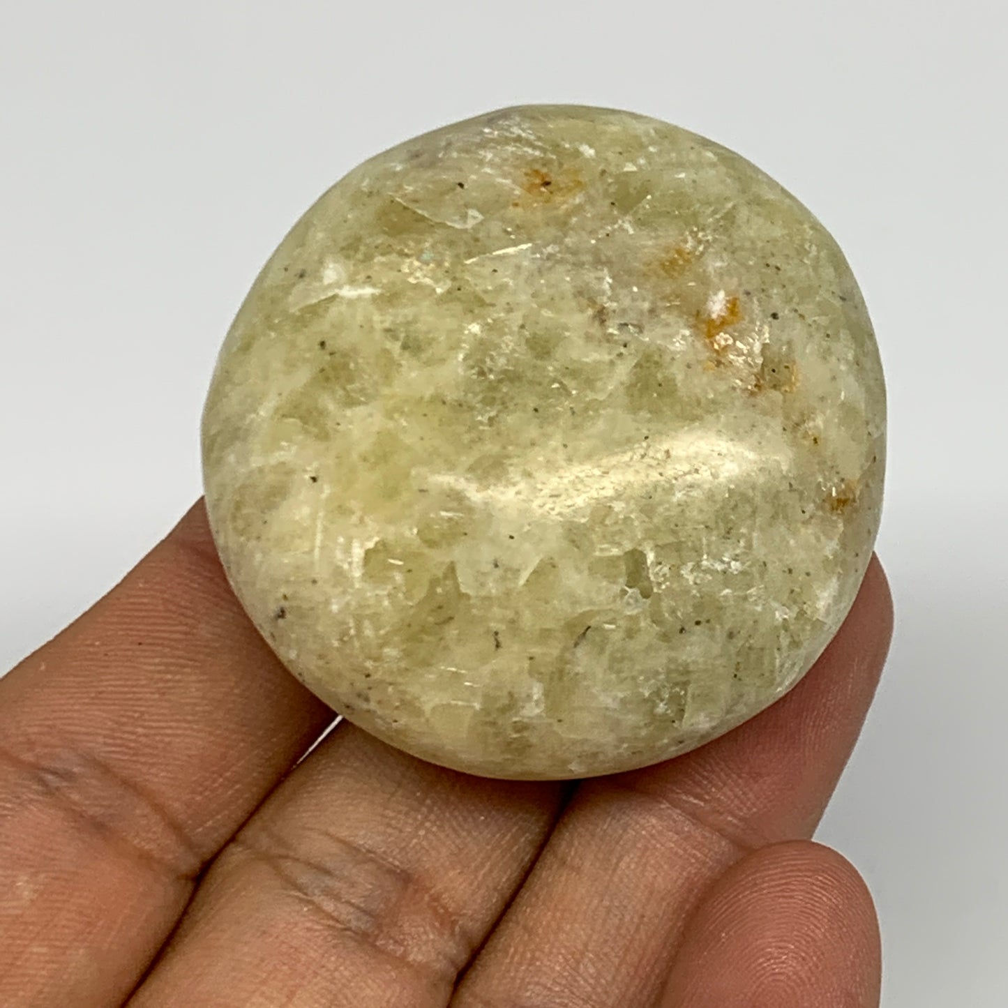 71.6g, 1.8"x1.8"x0.9", Natural Yellow Calcite Palm-Stone Crystal Polished Reiki,