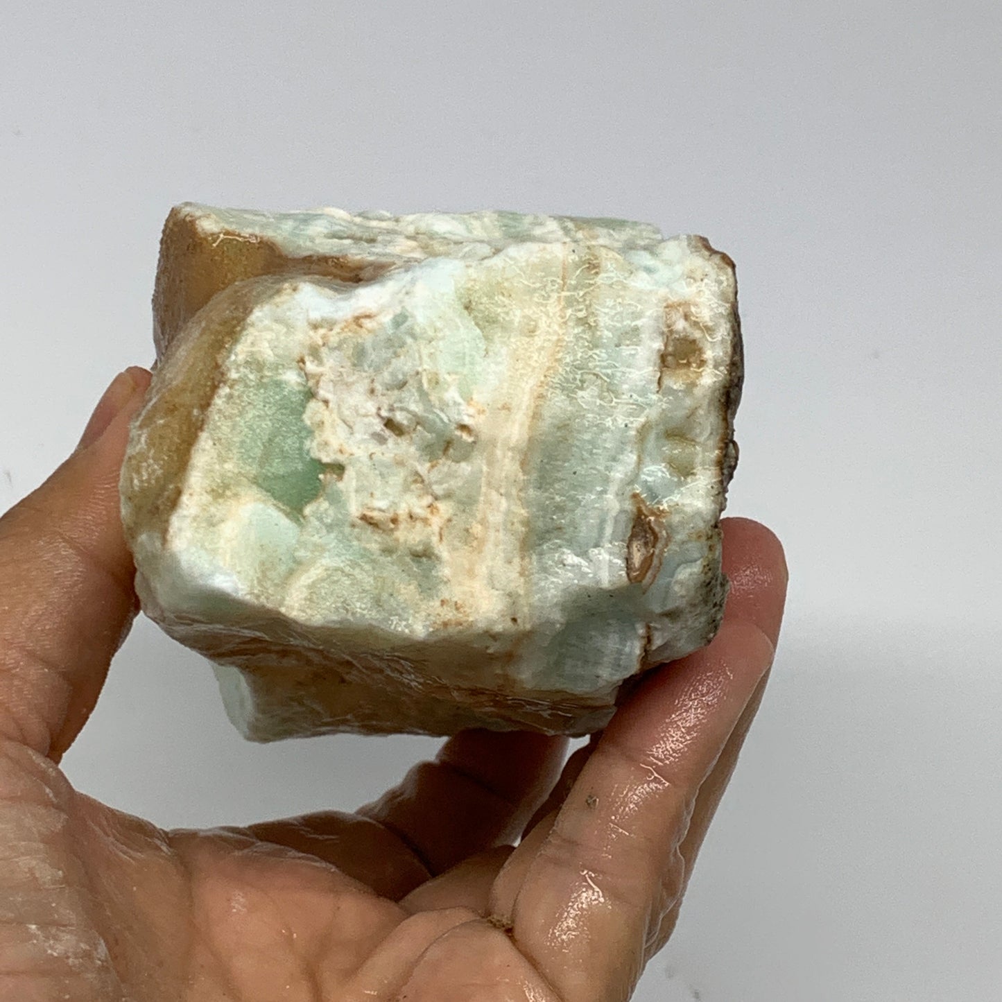 920g, 5.2"x2.7"x2.7", Rough Pistachio Calcite Chunk Mineral @Afghanistan, B24602