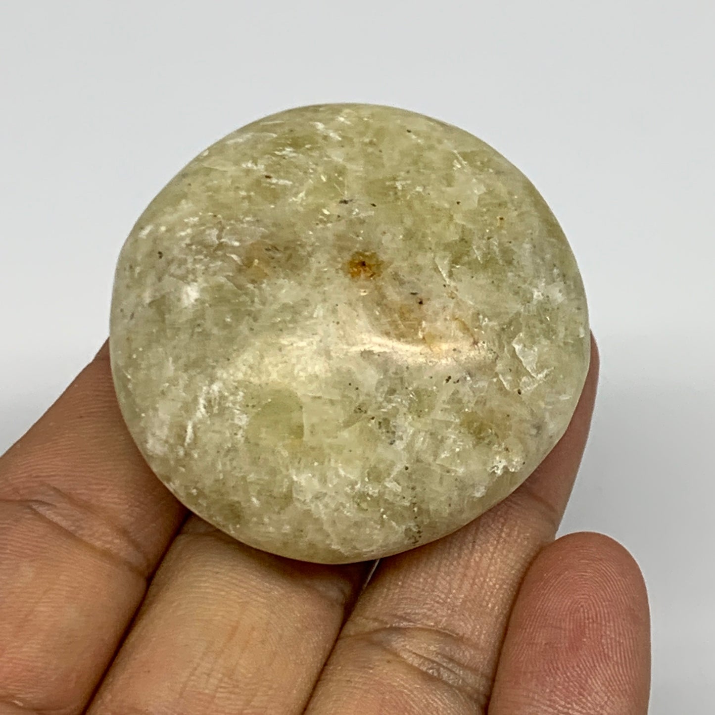 71.6g, 1.8"x1.8"x0.9", Natural Yellow Calcite Palm-Stone Crystal Polished Reiki,