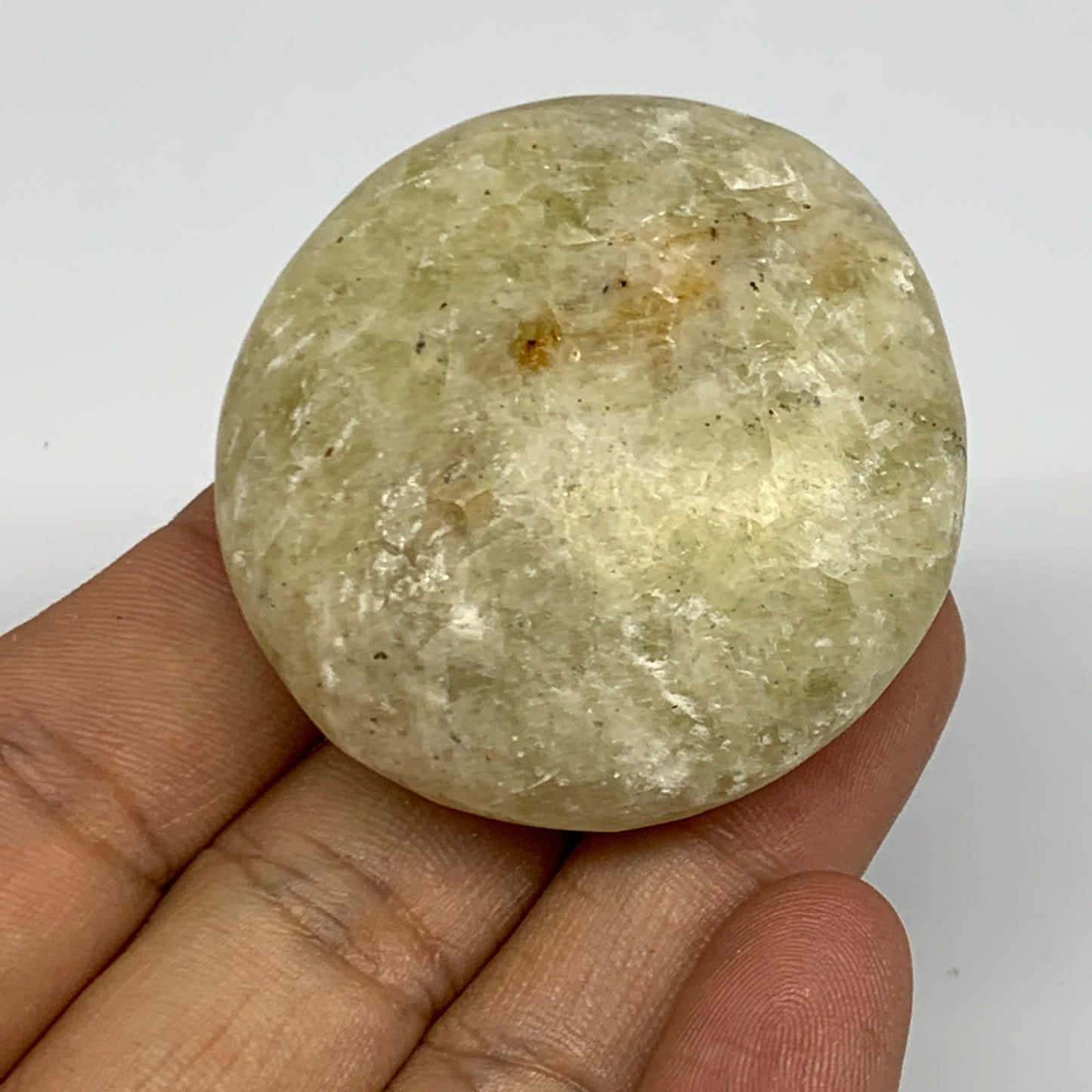 71.6g, 1.8"x1.8"x0.9", Natural Yellow Calcite Palm-Stone Crystal Polished Reiki,
