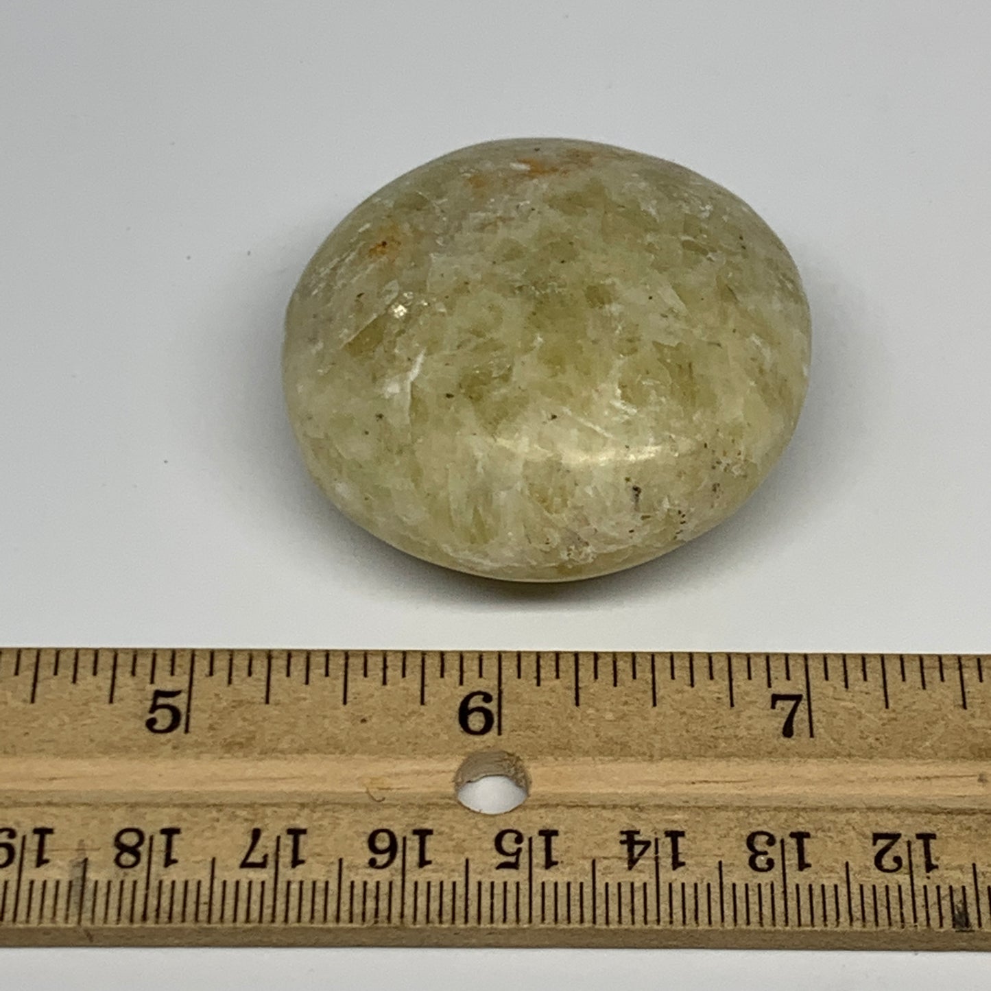 71.6g, 1.8"x1.8"x0.9", Natural Yellow Calcite Palm-Stone Crystal Polished Reiki,