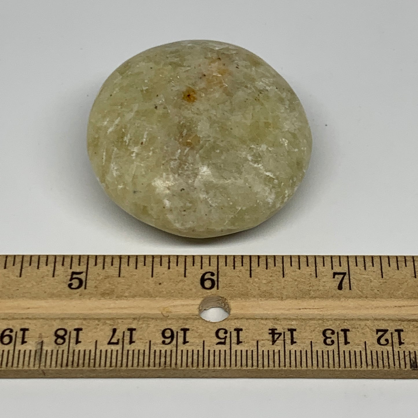 71.6g, 1.8"x1.8"x0.9", Natural Yellow Calcite Palm-Stone Crystal Polished Reiki,