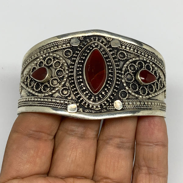 33.9g, 1.6" Red Carnelian Turkmen Cuff Bracelet Tribal Small Marquise, B13457